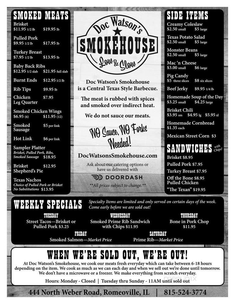 Doc Watson's Smokehouse - Romeoville, IL