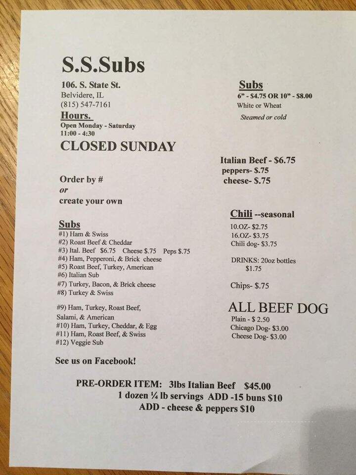 S S Subs - Belvidere, IL