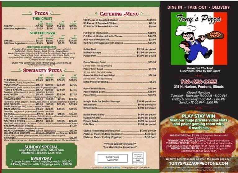 Tony's Pizza Of Peotone - Peotone, IL